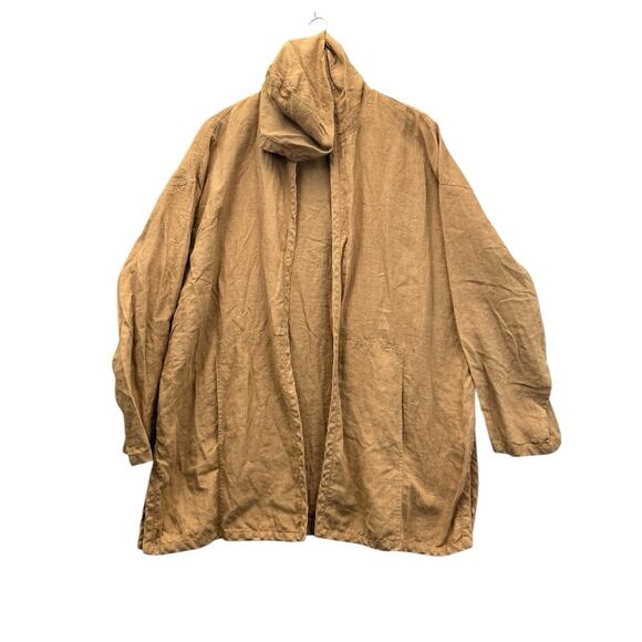 Eileen Fisher Jackets & Blazers - Eileen Fisher Sandalwood 100% Linen Long Hooded Jacket Size Large